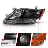 ANZO 2007-2009 Toyota Camry Projector Headlight Black Amber - 121539