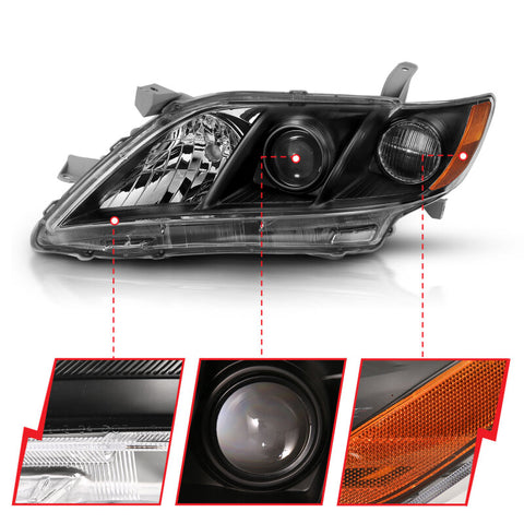 ANZO 2007-2009 Toyota Camry Projector Headlight Black Amber - 121539