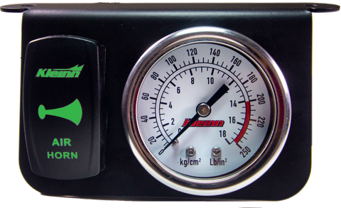 Kleinn Panel Mounted 160 PSI Gauge w/ an Illuminated GREEN Momentary Rocker Switch - 1303G