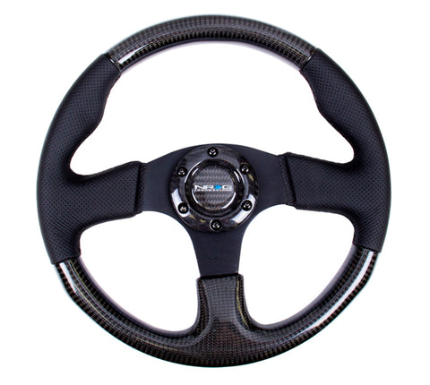 NRG Carbon Fiber Steering Wheel (315mm) Leather Trim w/Black Stitching - ST-310CFBS