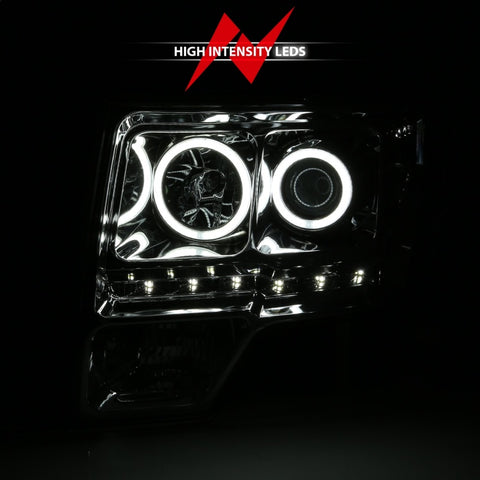 ANZO 2009-2014 Ford F-150 Projector Headlights w/ Halo Chrome (CCFL) G2 - 111297