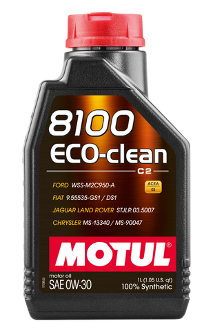 Motul 1L Synthetic Engine Oil 8100 Eco-Clean 0W30 12X1L - C2/API SM/ST.JLR 03.5007 - 1L - 102888