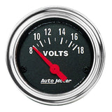 Autometer Traditional Chrome 52mm 8-18 Volts Short Sweep Electrical Voltmeter - 2592