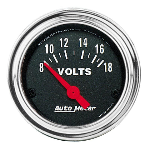 Autometer Traditional Chrome 52mm 8-18 Volts Short Sweep Electrical Voltmeter - 2592