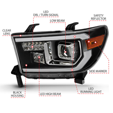 ANZO 2007-2014 Toyota Tundra Projector Light Bar H.L Black Amber(Led High Beam) (Halogen Version) - 111447