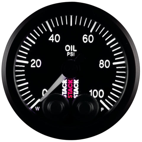 Autometer Stack Instruments Pro Control 52mm 0-100 PSI Oil Pressure Gauge - Black (1/8in NPTF Male) - ST3502