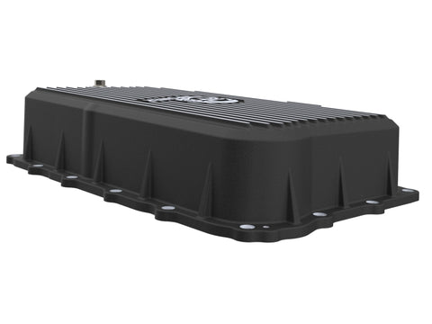 aFe 20-26 GM Trucks L6 3.0L Transmission Pan - Black w/ Machined Fins - 46-71420B