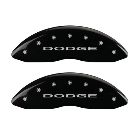 MGP Front set 2 Caliper Covers Engraved Front With out stripes/Dodge Black finish silver ch - 12002FDD4BK