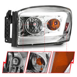 ANZO 06-09 Dodge RAM 1500/2500/3500 Headlights Chrome Housing/Clear Lens (w/ Light Bars) - 111525