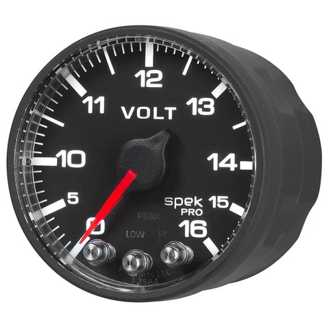 AutoMeter Gauge Voltmeter 2-1/16in. 16V Stepper Motor W/Peak & Warn Blk/Blk Spek-Pro - P344328