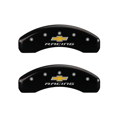 MGP 4 Caliper Covers Engraved F & R Chevy Racing Black Finish Silver Char 2019 Chevrolet Camaro - 14241SBRCBK