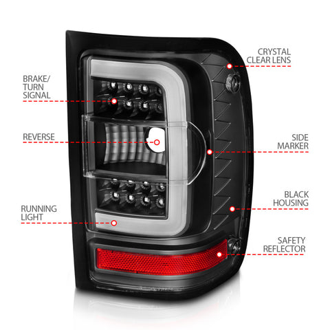 ANZO 2001-2011 Ford  Ranger LED Tail Lights w/ Light Bar Black Housing Clear Lens - 311390