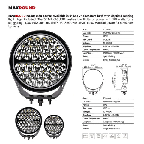 Go Rhino Xplor Blackout Series Round LED Driving Light w/DRL (Surface/Threaded Stud Mnt) 7in. - Blk - 750800711DRS