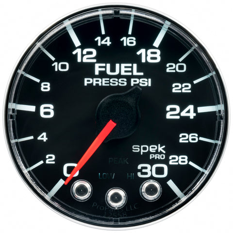 Autometer Spek-Pro Gauge Fuel Press 2 1/16in 30psi Stepper Motor W/Peak & Warn Blk/Chrm - P316318