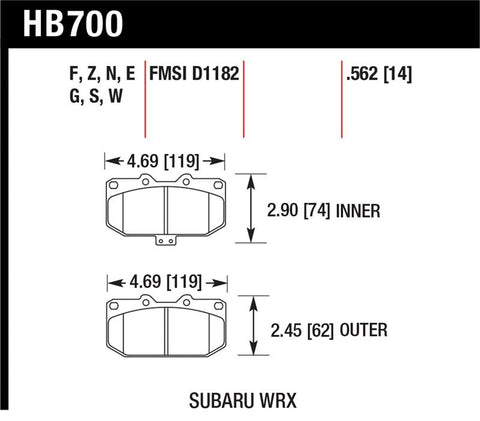 Hawk 2006-2007 Subaru Impreza WRX HPS 5.0 Front Brake Pads - HB700B.562