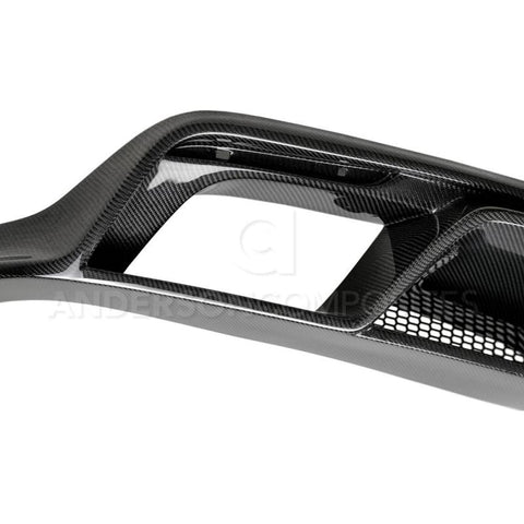 Anderson Composites 15-16 Ford Mustang R-Style Carbon Fiber Rear Valance (for Quad Tip Exhaust) - AC-RL15FDMU-GR