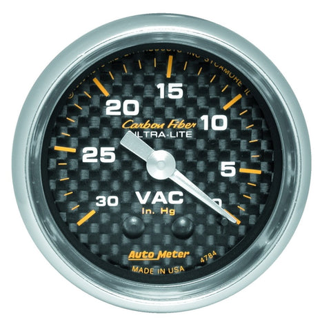 Autometer 2-1/16in Vacuum Gauge Carbon Fiber Mechanical 30Hg - 4784