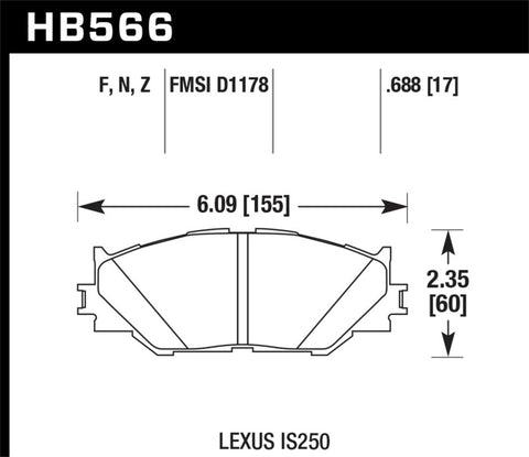 Hawk 06-08 Lexus IS250 HPS Street Front Brake Pads - HB566F.688