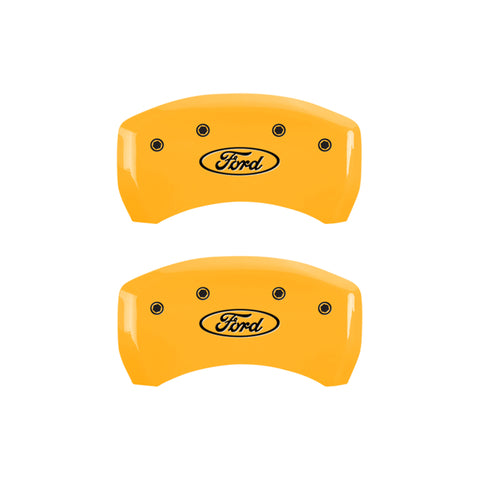 MGP 4 Caliper Covers Engraved Front & Rear Oval logo/Ford Yellow finish black ch - 10229SFRDYL