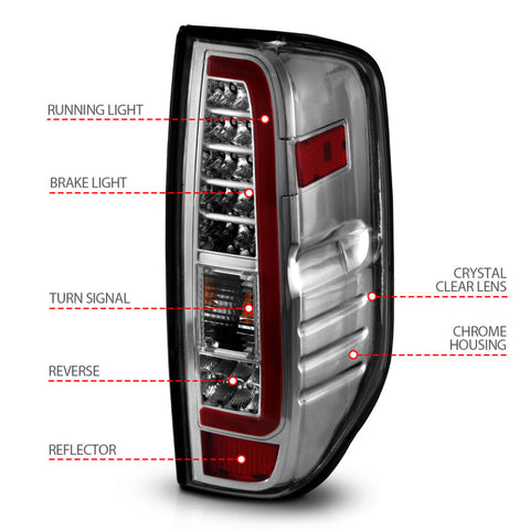 ANZO 2005-2021 Nissan Frontier LED Taillights Chrome Housing/Clear Lens - 311445