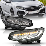 ANZO 16-17 Honda Civic Projector Headlights Plank Style Black w/Amber/Sequential Turn Signal - 121527