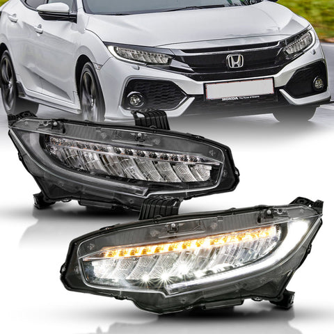 ANZO 16-17 Honda Civic Projector Headlights Plank Style Black w/Amber/Sequential Turn Signal - 121527