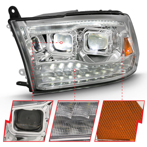 ANZO 2009-2018 Dodge Ram 1500 Led Projector Plank Style Switchback H.L Halo Chrome Amber (OE Style) - 111465