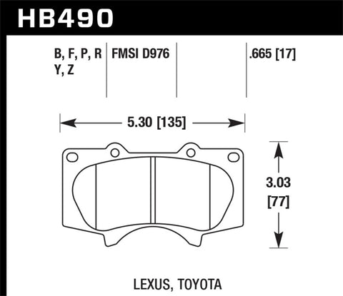 Hawk 2010-2014 Lexus GB460 HPS 5.0 Front Brake Pads - HB490B.665