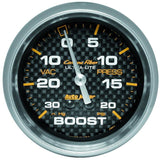 Autometer Carbon Fiber II 66.7mm Mechanical Vacuum / Boost Gauge 30 In. HG/20 PSI - 4801