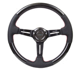 NRG Carbon Fiber Steering Wheel (350mm /1.5in. Deep) Leather Trim w/Red Stitch & Slit Cutout Spokes - ST-010CFRS