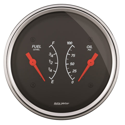 AutoMeter Gauge Dual Fuel & Oilp 3-3/8in. 0 Ohm(e) to 90 Ohm(f)& 100PSI Elec Designer Black - 1434