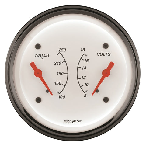 AutoMeter Gauge Dual Wtmp & Volt 3-3/8in. 250 Deg. F & 18V Elec Arctic White - 1330