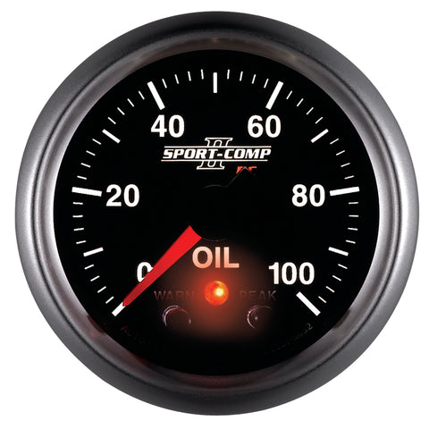 Autometer Sport-Comp II 52.4mm 0-100 PSI Oil Pressure Peak & Warn w/ Electronic Control Gauge - 3652