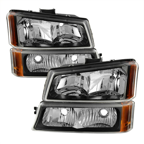 xTune Chevy Silverado 2500HD 03-06 Crystal Headlights w/ Bumper Lights Black HD-JH-CSIL03-AM-BK-SET - 5069801