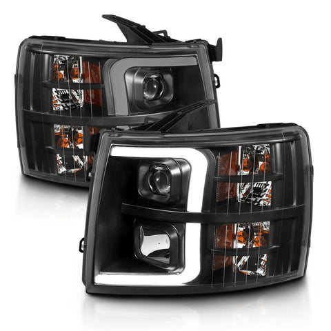 ANZO 07-13 Chevrolet Silverado 3500 Projector Headlights - Black Amber - 111480