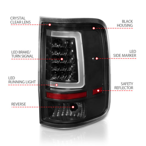 ANZO 2004-2006 Ford F-150 LED Tail Lights w/ Light Bar Black Housing Clear Lens - 311342