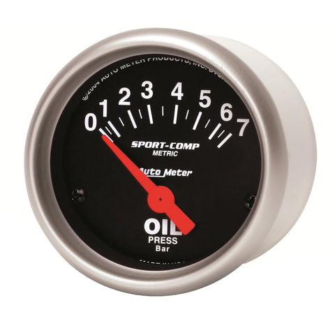 Autometer Sport-Comp 52mm 0-7 Bar Short Sweep Electronic Oil Pressure Gauge - 3327-M
