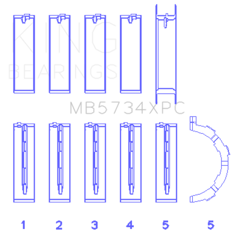 King Ford 302 CID Coyote (Size STDX) Performance Coated Main Bearing Set - MB5734XPCSTDX