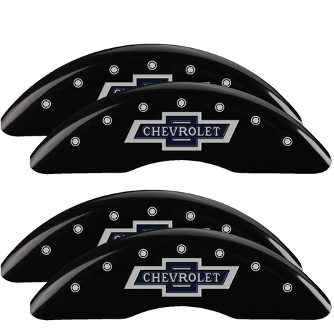 MGP 4 Caliper Covers Engraved F & R 100th Anniv Black Finish Silver Char 2019 Chevy Silverado 3500HD - 14173SBANBK