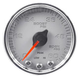 Autometer Spek-Pro Gauge Boost 2 1/16in 60psi Stepper Motor W/Peak & Warn Slvr/Chrm - P30421