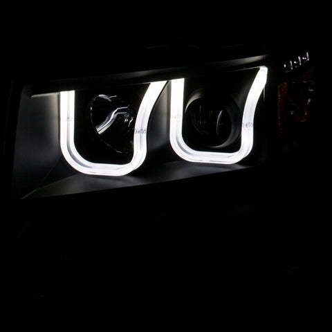 ANZO 2009-2014 Ford F-150 Projector Headlights w/ U-Bar Black Amber (HID TYPE) (WITHOUT HID KIT) - 111351