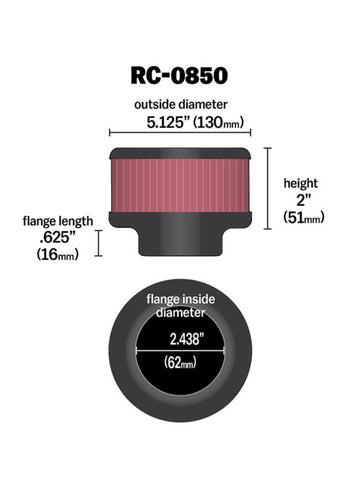 K&N Universal Chrome Filter 2.438in Flange ID x 5.125in OD x 2in H - RC-0850