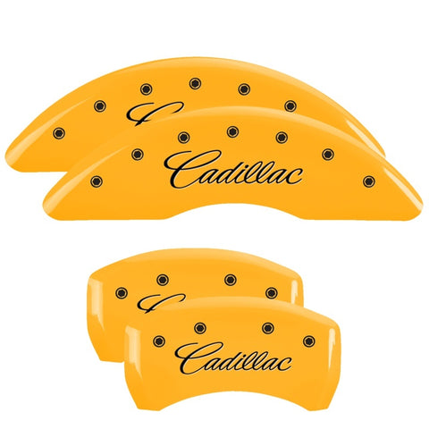 MGP 4 Caliper Covers Engraved F & R Cursive/Cadillac Yellow Finish Black Char 2017 Cadillac CT6 - 35026SCADYL