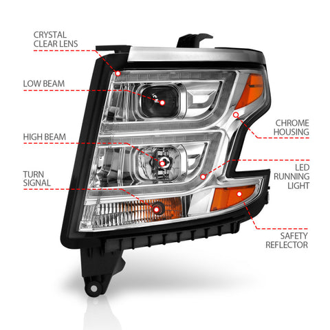 ANZO 2015-2020 Chevy Tahoe Projector Headlights Plank Style Chrome w/DRL - 111493