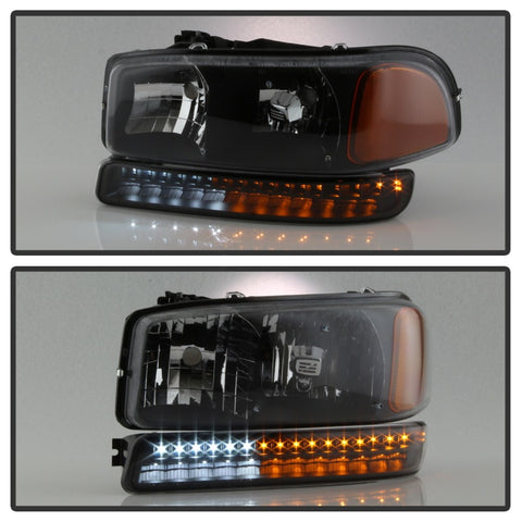 xTune GMC Sierra 99-06 /Yukon 00-06 Headlights & LED Bumper Lights - Black HD-JH-GS99-LED-SET-BK - 9037399