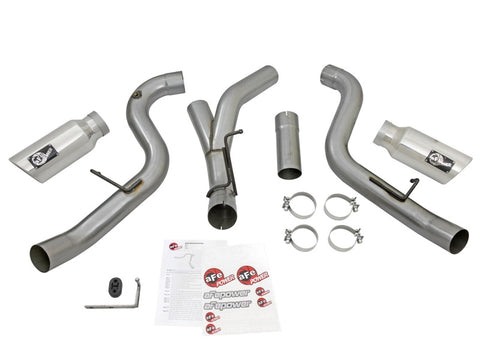 aFe LARGE Bore HD 4in Dual DPF-Back SS Exhaust w/Polished Tip 16-17 GM Diesel Truck V8-6.6L (td) LML - 49-44080-P