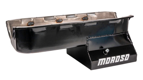 Moroso Pre-85 Chevrolet SBC (w/2 Piece Rear Main Seal) Wet Sump 7qt 8.25in Steel Oil Pan - Black - 20196