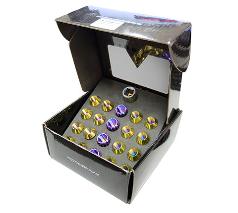 NRG 200 Series M12 X 1.5 Titanium Lug Nut Set - 21 Pc w/Lock Key Socket - Neochrome - LN-T200MC-21