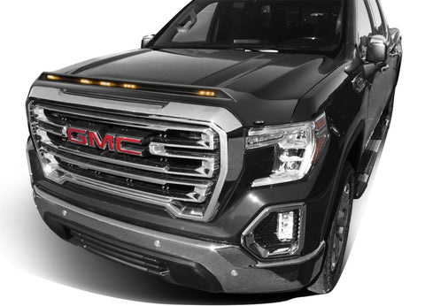 AVS 19-22 GMC Sierra 1500 Aeroskin Low Profile Hood Shield w/ Lights - Onyx Black - 753167-GBA