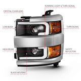 ANZO 2015-2016 Chevrolet Silverado Projector Headlights w/ Plank Style Design Black w/ Amber - 111359